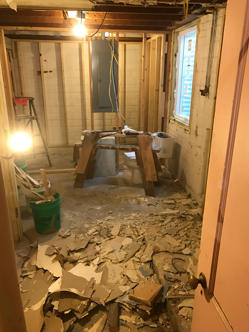 Walls torn out and fixtures gone.